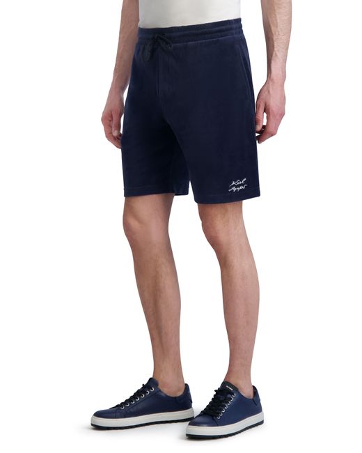 Karl Lagerfeld Blue French Terry Drawstring Shorts for men