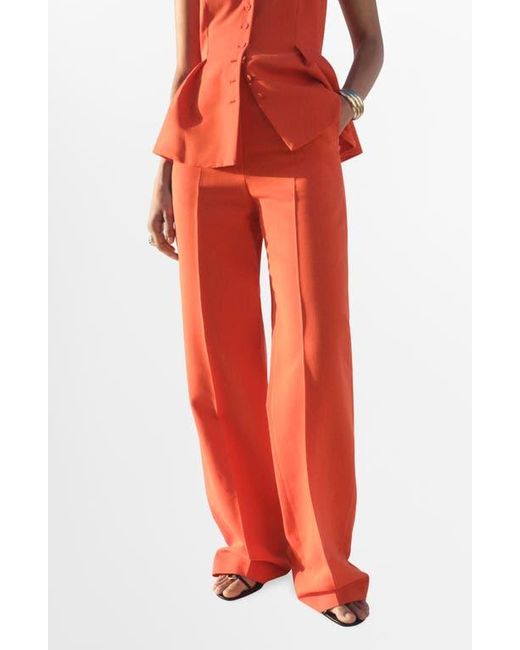 Mango Red Pleated Straight Leg Pants
