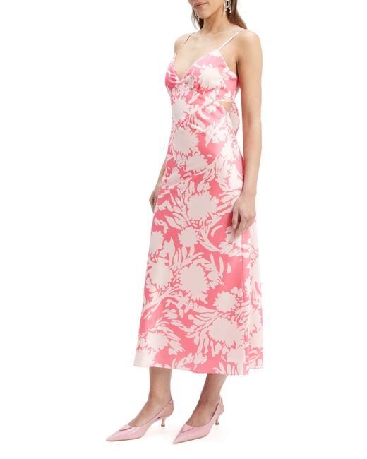 Bardot Pink Malinda Floral Tie Back Satin Midi Dress