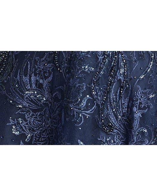 Mac Duggal Blue Embellished Cold Shoulder Gown