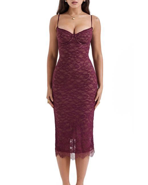 House Of Cb Red Melina Underwire Lace Midi Cocktail Dress