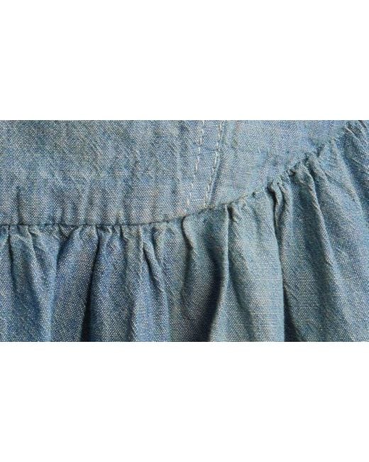 Re/done Blue Gathered Sleeveless Organic Cotton Chambray Minidress