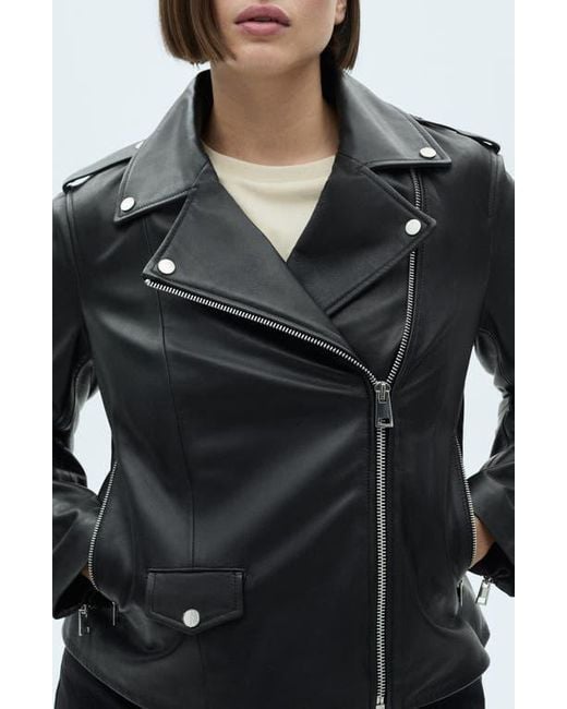 Mango Black Leather Biker Jacket
