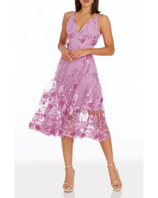 Dress the Population Purple Audrey Embroidered Fit & Flare Dress