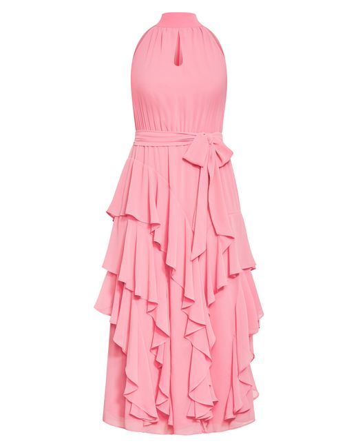 City Chic Pink Mandy Ruffle Sleeveless Dress