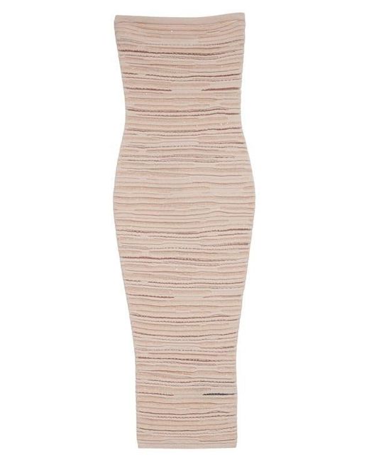 Balmain Natural Textured Stripe Strapless Knit Body-Con Dress