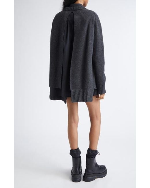 Sacai Mixed Media Long Sleeve Wool Suiting & Knit Sweater Dress in