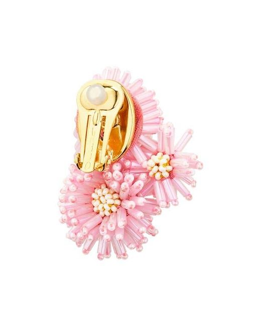 Oscar de la Renta Pink Beaded Pompom Flower Clip-On Earrings