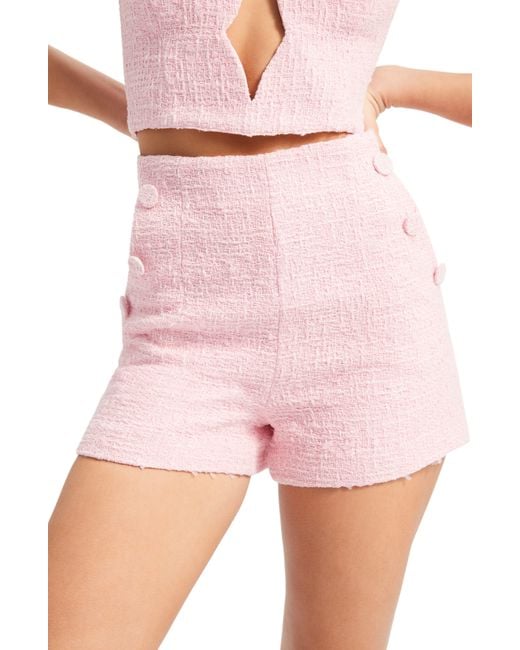 Bardot Pink Ramone Button Bouclé Shorts