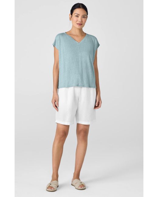 Eileen Fisher Blue V-neck Organic Linen T-shirt