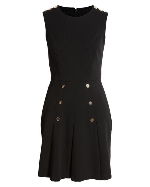 Tahari Black Pleated Stretch Crepe A-line Dress