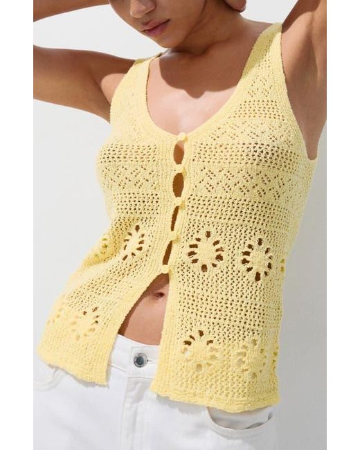 Mango Yellow Crocheted Button Front Vest