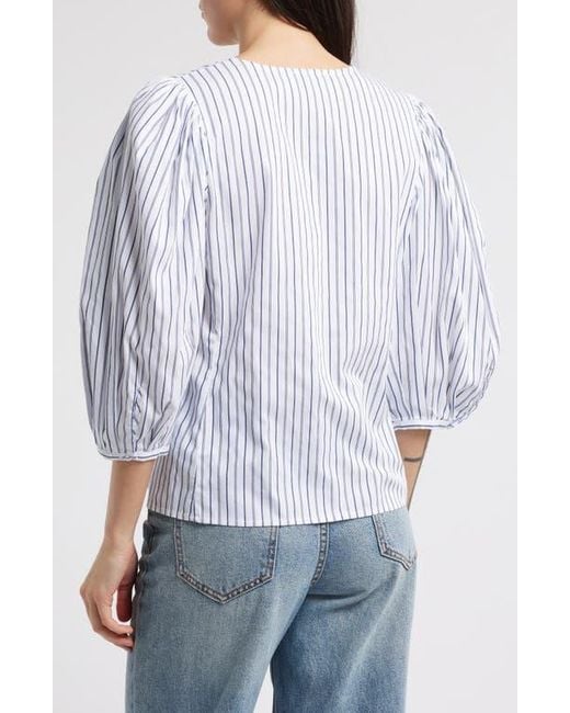 Madewell Blue Puff-Sleeve Button-Up Top