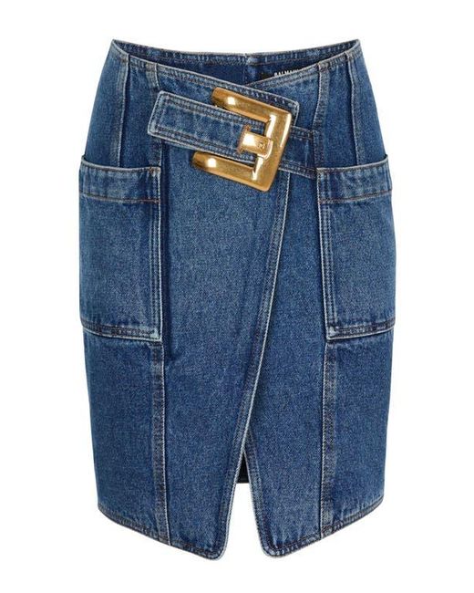 Balmain Blue Short Denim Skirt With Belt
