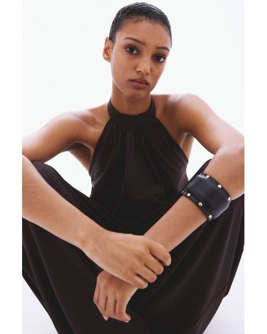 H&M Black Bubble-Hem Halterneck Top