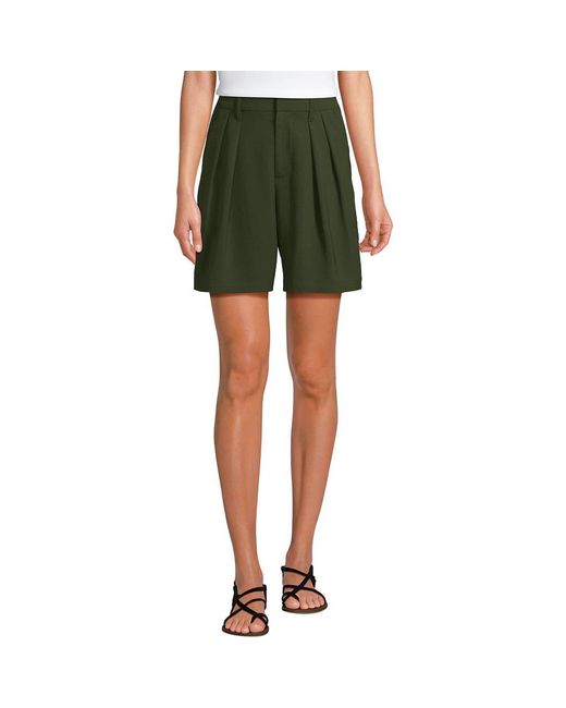 Lands' End Green Creaseless High Rise 7 Shorts