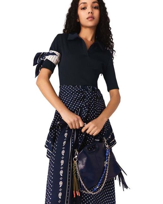 Maje Blue Patterned Mixed-Material Dress