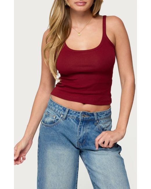 Edikted Red Basic Babe Crop Stretch Cotton Camisole