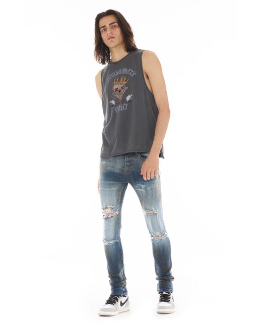 Cult Of Individuality Blue Punk Ripped Super Skinny Jeans for men