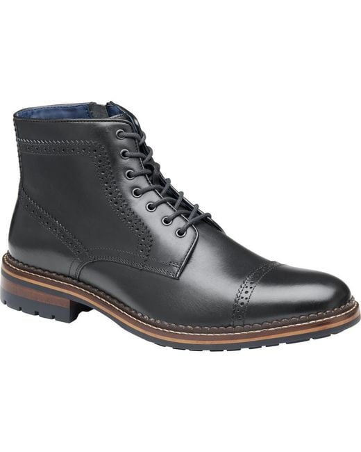 Johnston & Murphy Black Benton Leather Cap Toe Boot for men