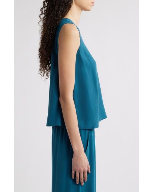 Eileen Fisher Blue Textured Sleeveless Silk Shell