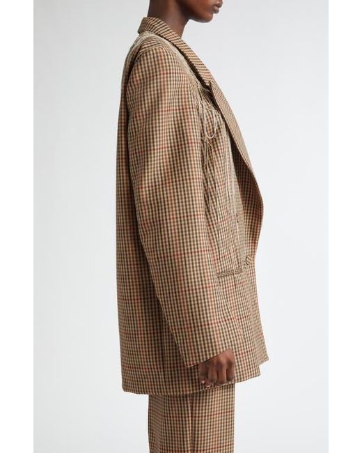 Dries Van Noten Brown Blink Gingham Crystal Fringe Wool Blazer