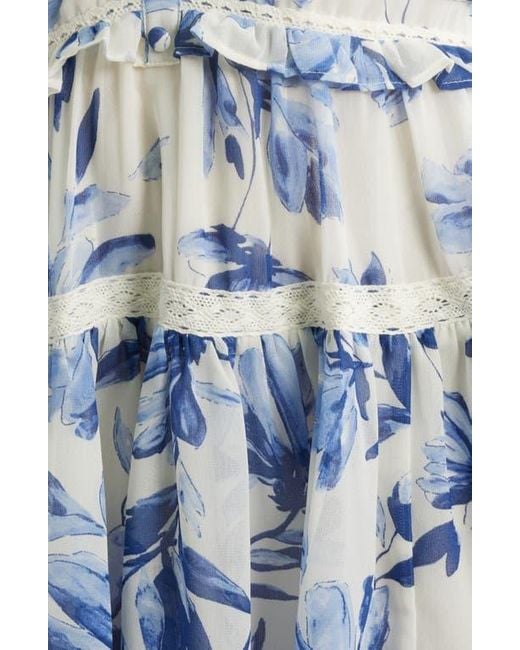 Chelsea28 Blue Long Sleeve Ruffle Trim Minidress