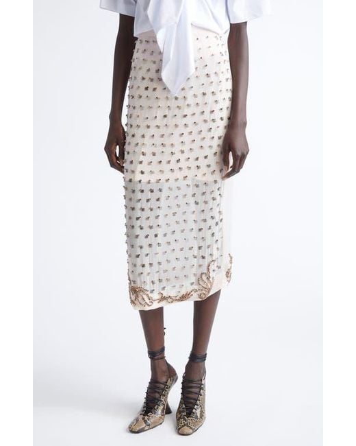 Dries Van Noten Natural Sokna Embellished Midi Skirt