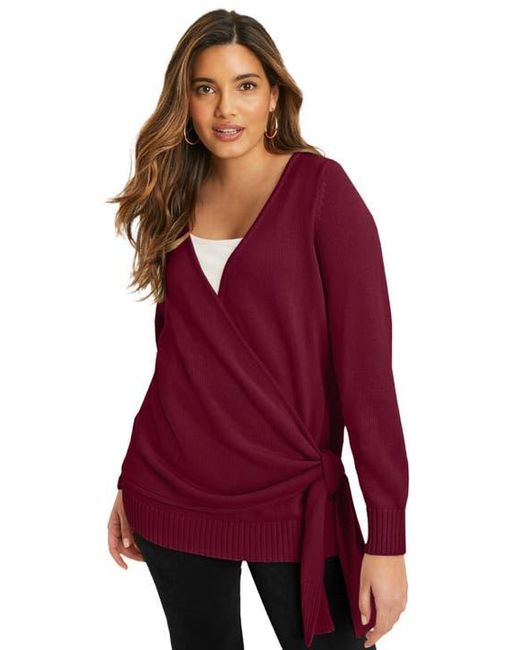 June + Vie Red Wrap-Front Cardigan