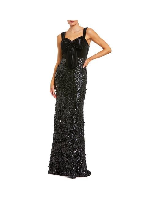 Mac Duggal Black Sequin Column Gown With Velvet Bow Detail