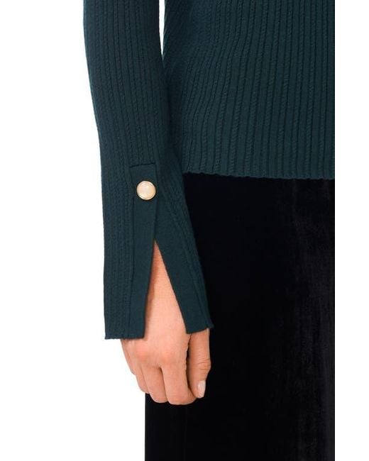 Ted Baker Blue Mock Neck Split Cuff Ribbed Sweater