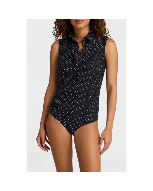 Commando Blue Classic Printed Sleeveless Button Down Bodysuit