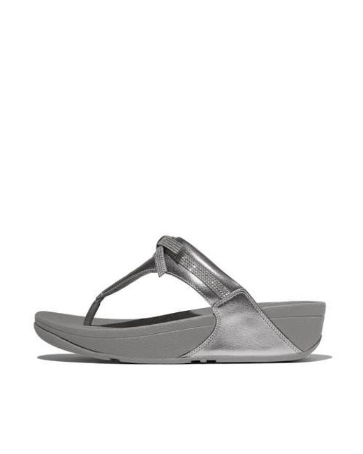 Fitflop Gray Lulu Glitz Bow Leather Toe Post Sandals