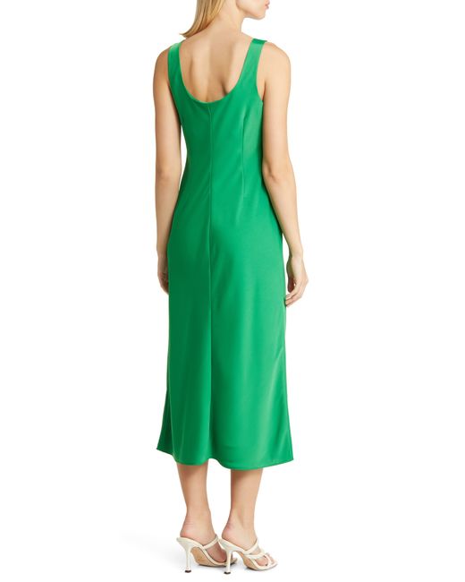 Anne Klein Green Bias Cut Sleeveless Satin Midi Dress