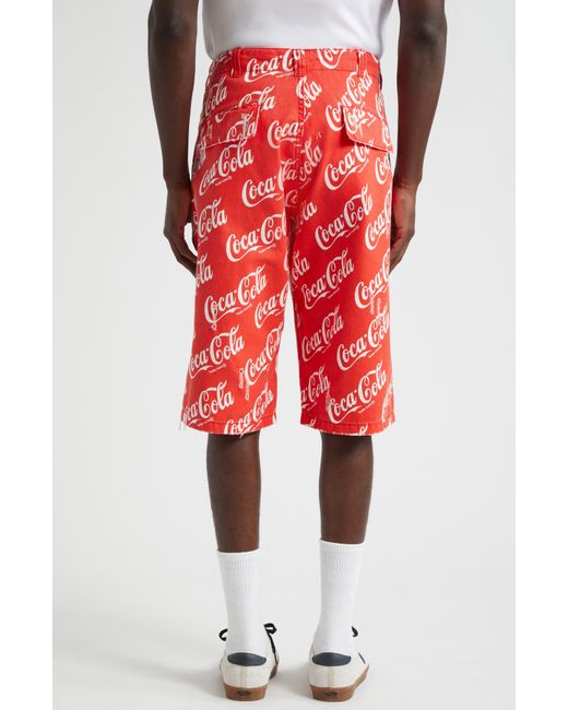 ERL Red X Coca-cola Ripped Canvas Bermuda Shorts for men
