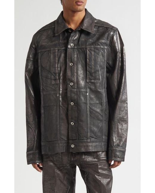 Rick Owens Men's Black Lido Worker Coated Denim Jacket