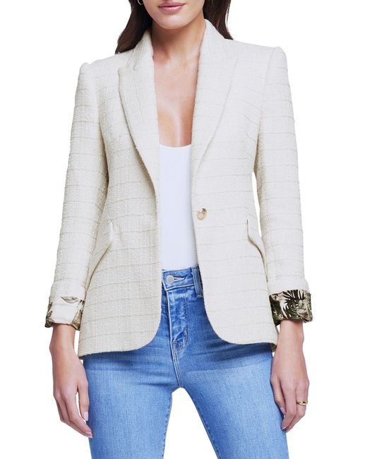 L'Agence Chamberlain Onebutton Tweed Blazer in White Lyst