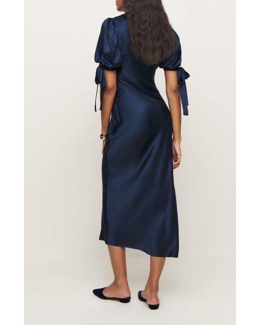 Reformation Blue X Kacey Musgraves Stella Lace Trim Silk Midi Dress