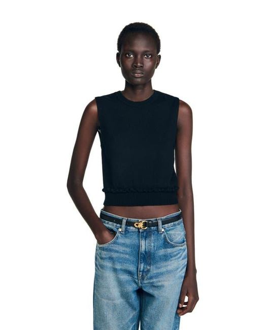 Sandro Blue Ruffled Cropped Sweater