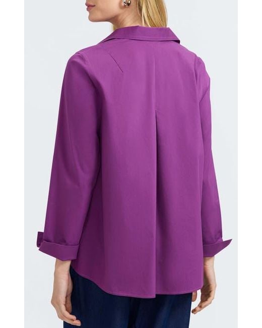 Foxcroft Purple Agnes Split Cuff Popover Blouse