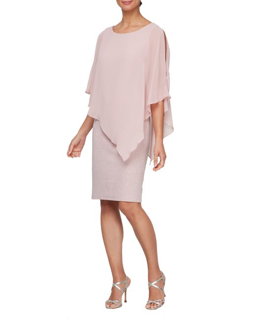 Sl Fashions Pink Asymmetric Popover Capelet Sparkle Cocktail Dress