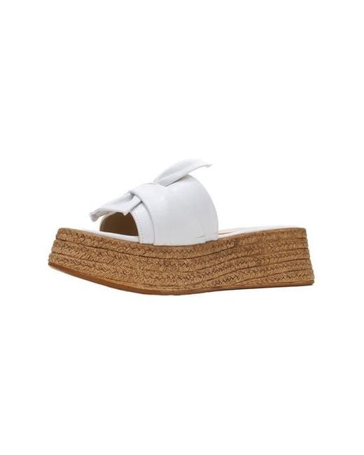 Prologue Shoes White Shara Braided Bow & Bee Buckle Platform Sandal