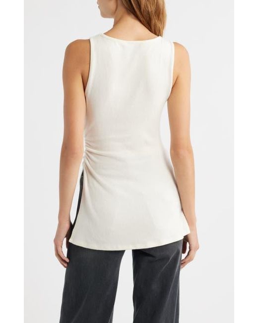 Reformation White Walker Side Ruched Knit Top