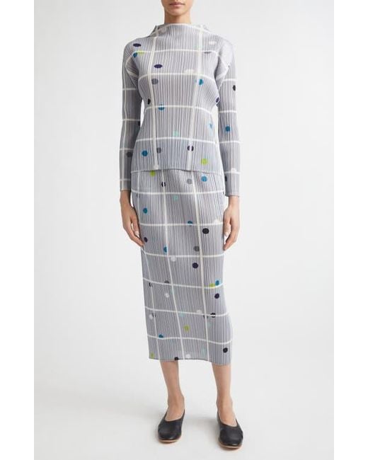 Pleats Please Issey Miyake Crossing Dots Print Pleated Midi Skirt