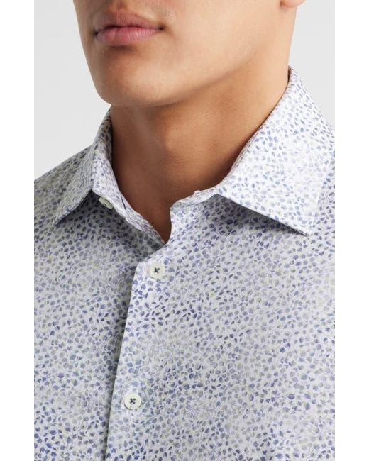 Bugatchi White Miles Ooohcotton Leaf Print Short Sleeve Button-Up Shirt for men