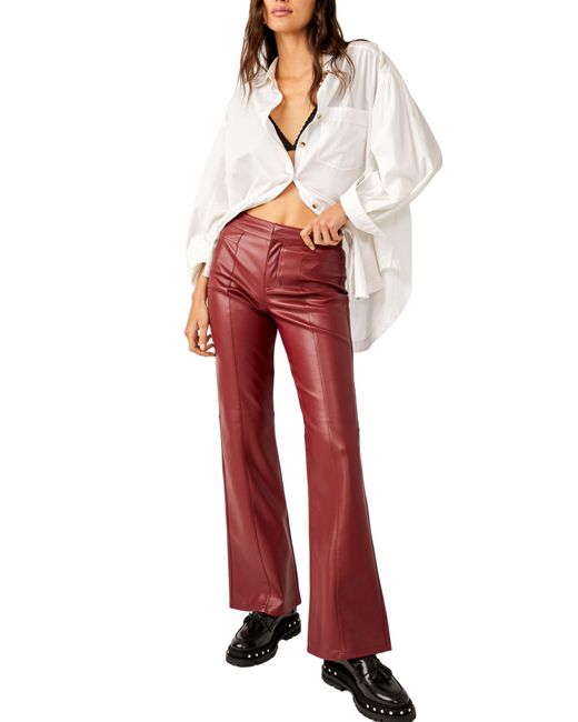 Free People Red Uptown High Waist Faux Leather Flare Pants