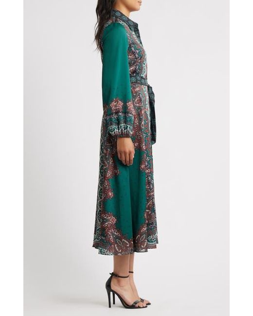 Julia Jordan Green Print Long Sleeve Shirtdress