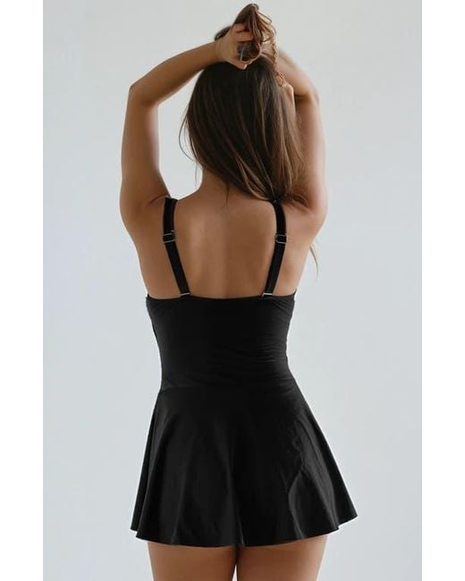 Calypsa Black Hayley Tankini-Style Swim Dress With Adjustable Straps And Hidden Bikini Bottoms