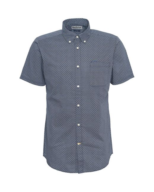 Barbour Blue Tailored Fit Scallop Print Short Sleeve Cotton Button-down Shirt for men