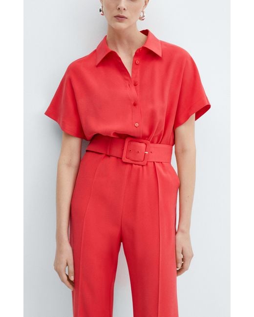 Mango Red Belted Flare Leg Jumpsuit